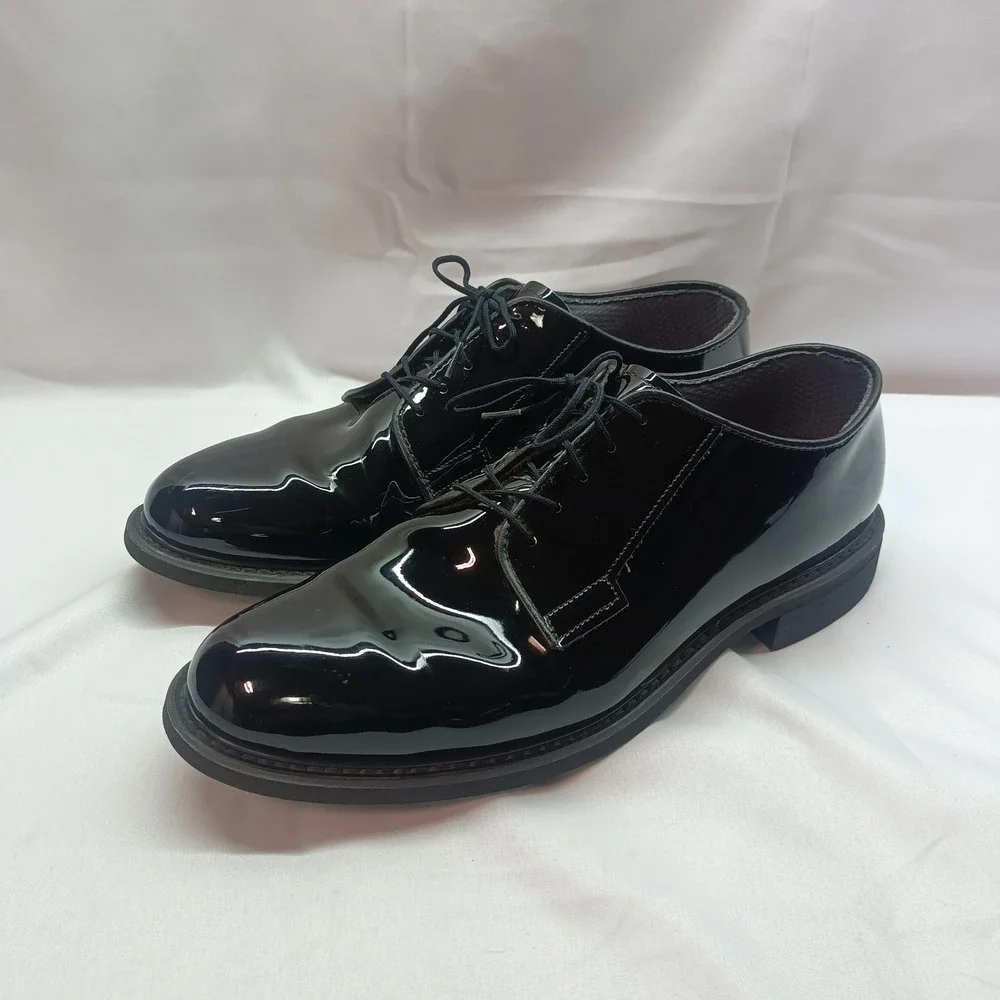 Bates Mens High Gloss Oxford Dress Shoes Black 12.5D Uniform Vibram 00941A